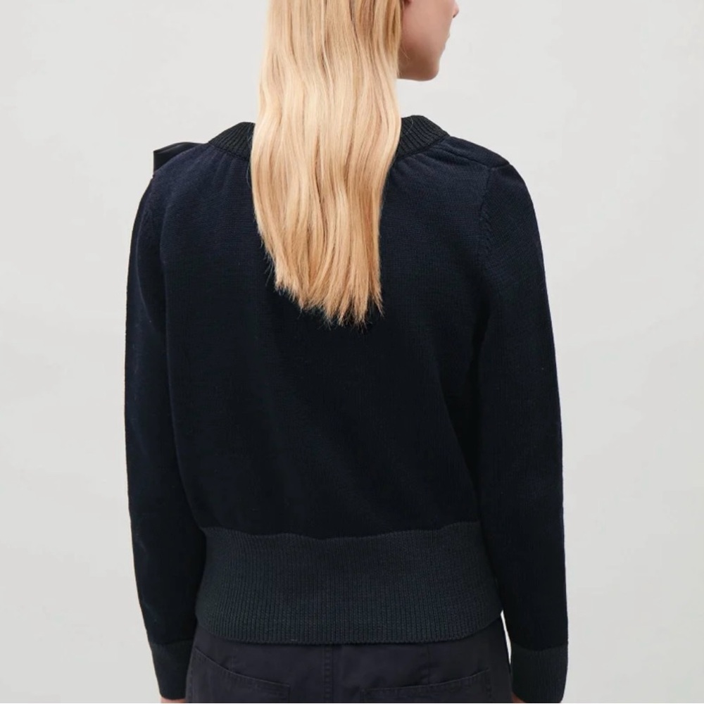 COS Bow-Detailed Navy Blue Knit Cardigan - Sz XS - Picture 3 of 16